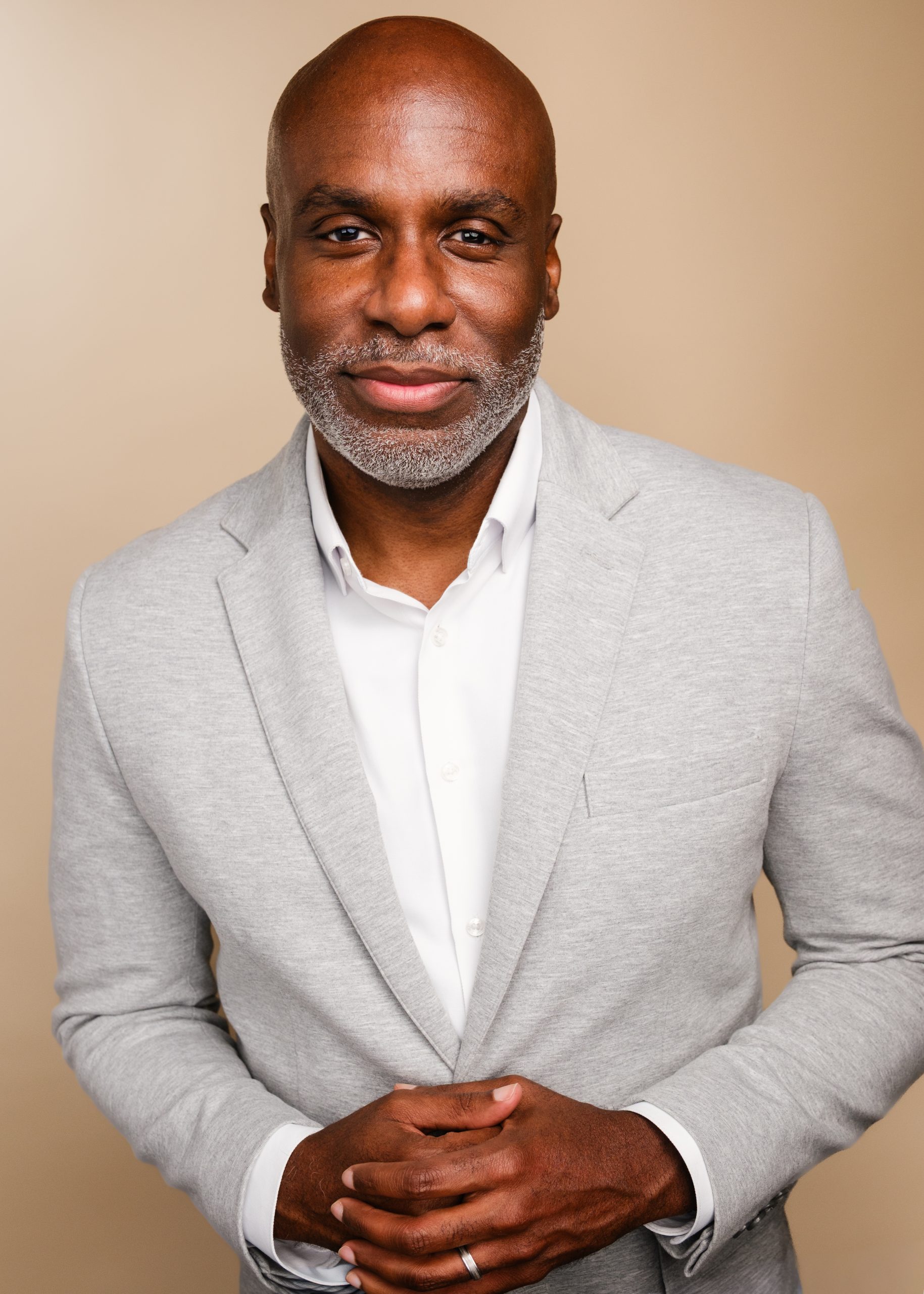 Darrell Brown Headshot Darrell Brown Headshot in Light Grey Sport Coat with White Shirt